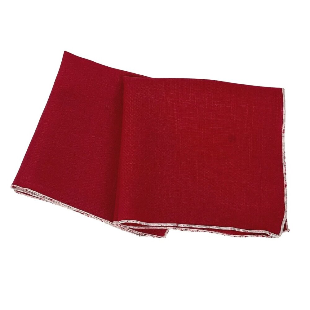 Vintage Set of 2 Red Linen Cocktail Luncheon Napkins White Edge